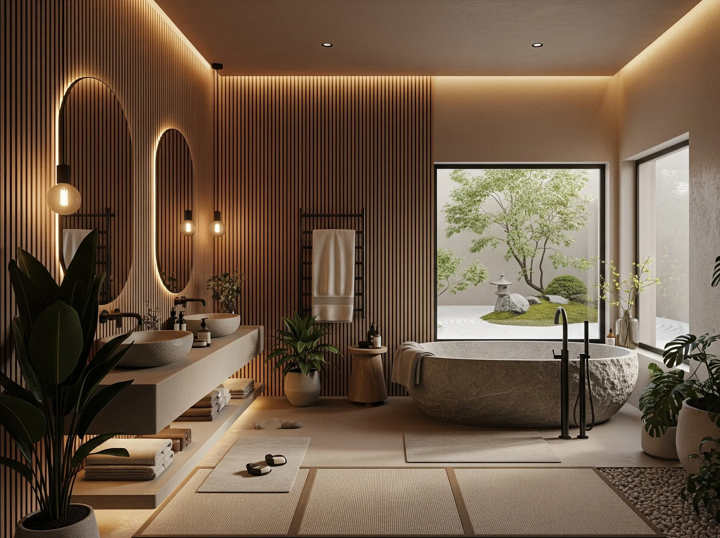 Japandi Calm — Japandi spa bathroom