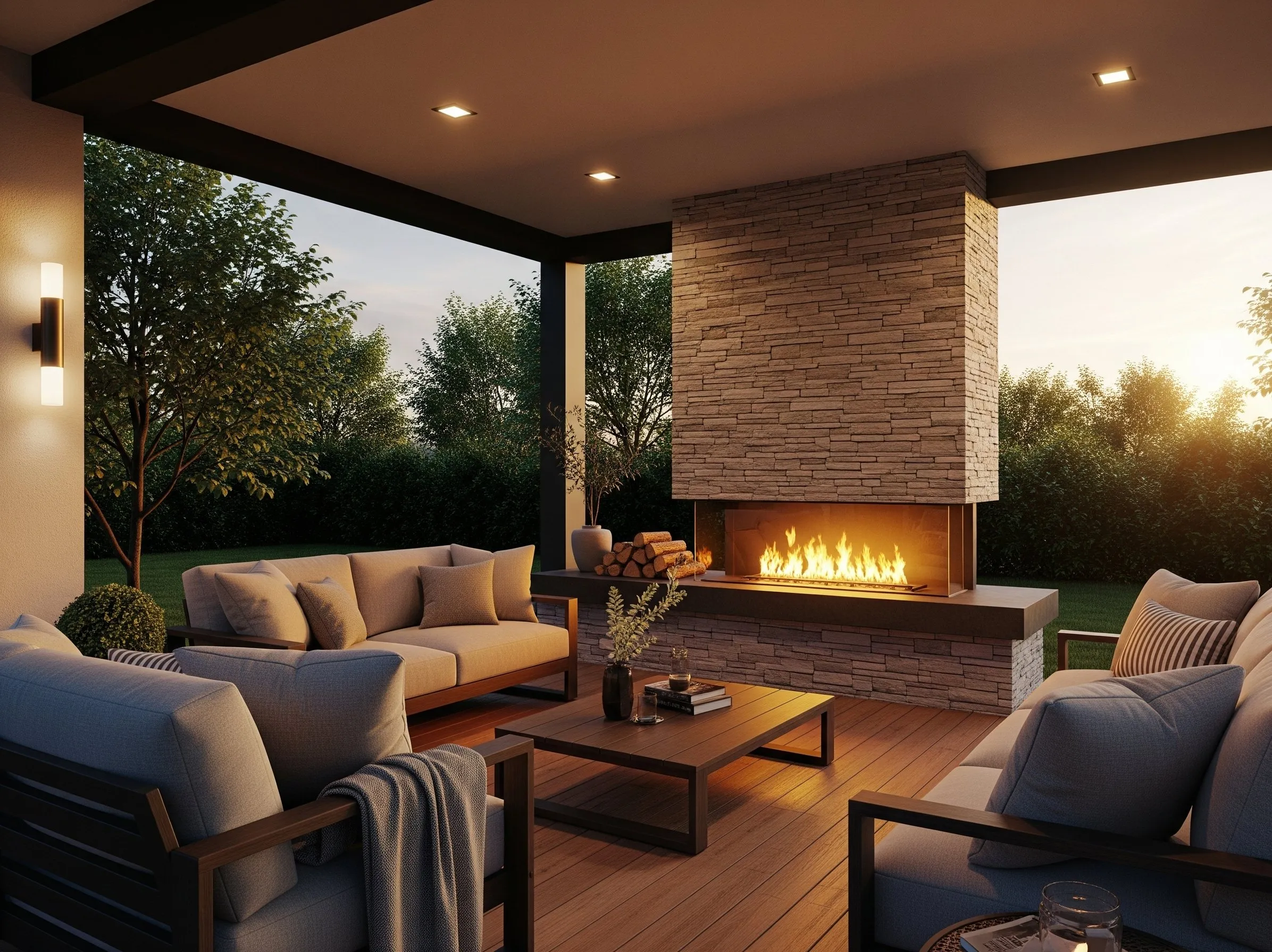 Outdoor fireplace lounge